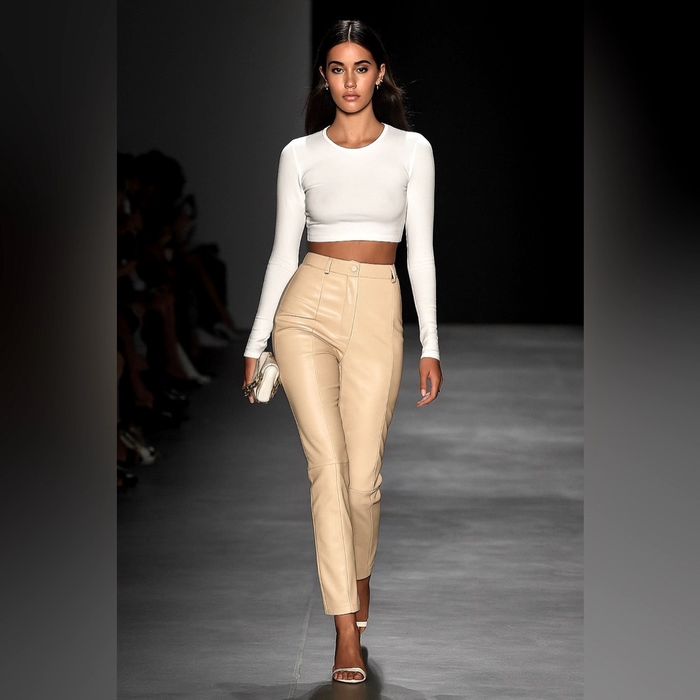 hilary macmillan high waist fit vegan  leather pants Cream Pants large